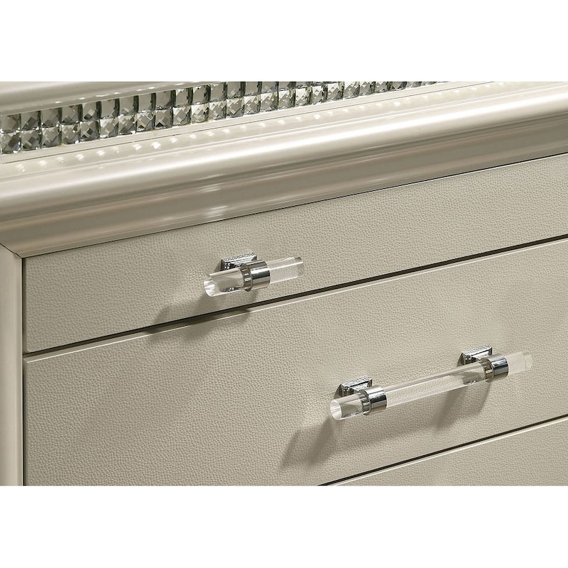 Classic Pearl 1pc Nightstand Only Contemporary Solid wood 2-Drawers Felt-lined Top English Dovetail Acrylic Legs & Pull Handle
