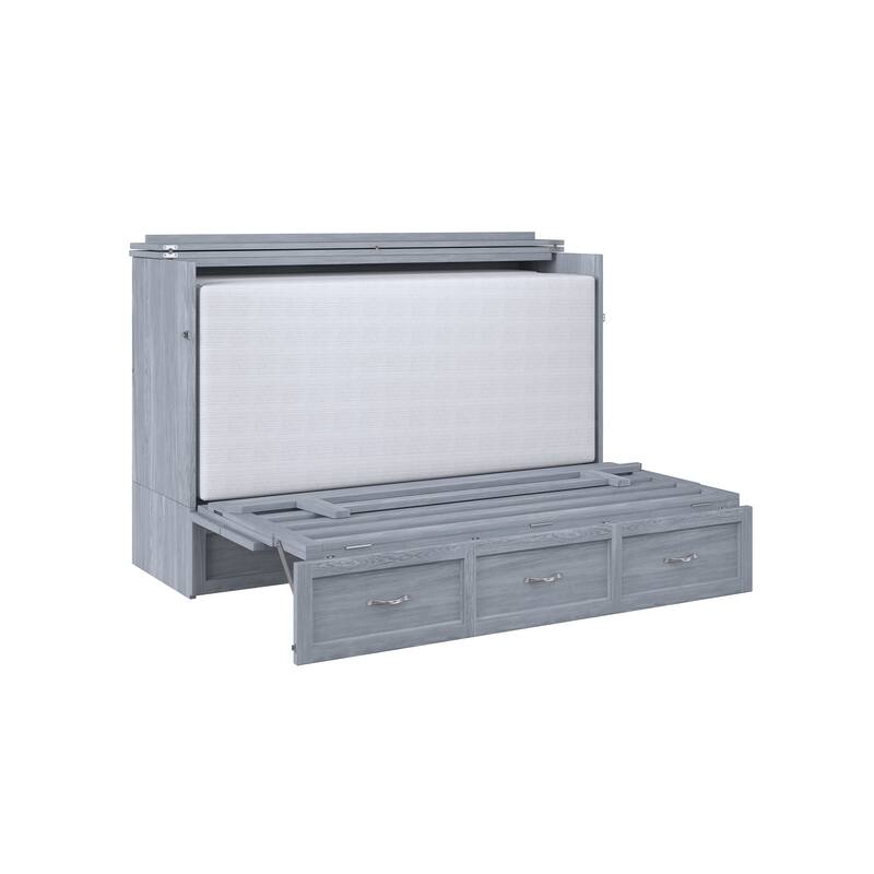 Deerfield Queen Murphy Bed Chest with 6" Mattress, Storage Drawer & Built-In Charger in Driftwood