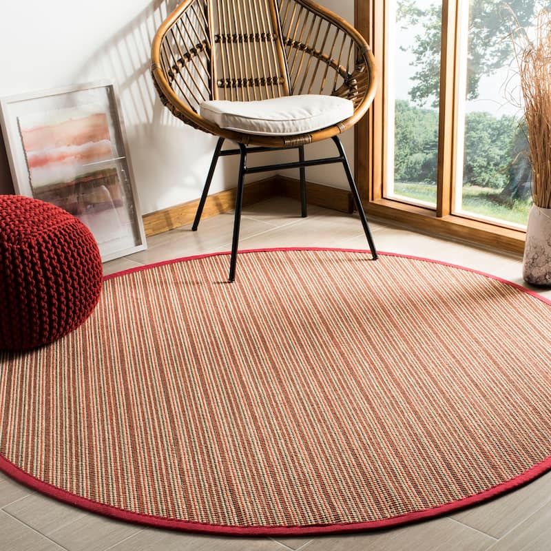 SAFAVIEH Natural Fiber Virgia Sisal Rug - 6' Round - Brown/Red