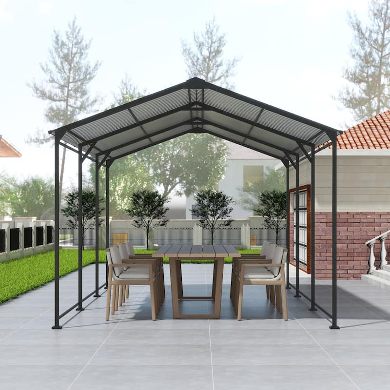 Heavy Duty 10x15 Galvanized Steel Carport Canopy with Corrugated Roof and Weather Protection - 10' × 15' × 8.43'