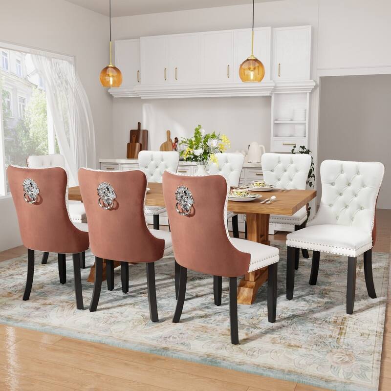 Tufted Naliheads Solid Wood Upholstered Dining Chairs Set of 8 - WhiteBrown BlackLegs