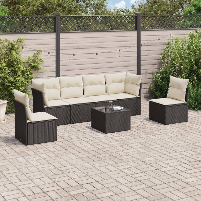 vidaXL Garden Sofa Set Black - Black and cream Large With table