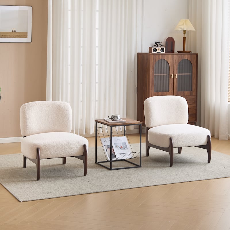 Roomfitters 25.5" Modern Boucle Lounge Chair with Solid Wood Frame and Soft Upholstery, Perfect for Living Room or Office - Beige - Set of 2