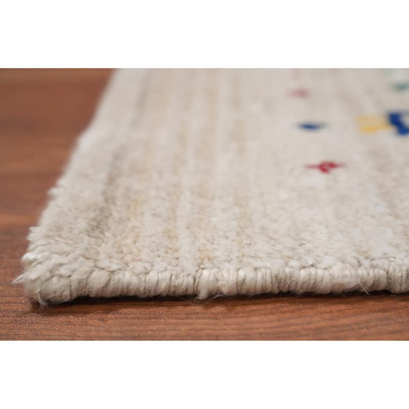Hand Knotted Oriental Viscose Silk Carpet Tribal Animal Pictorial Beige & Ivories Gabbeh Runner Rug - 9' 9'' X 2' 6''