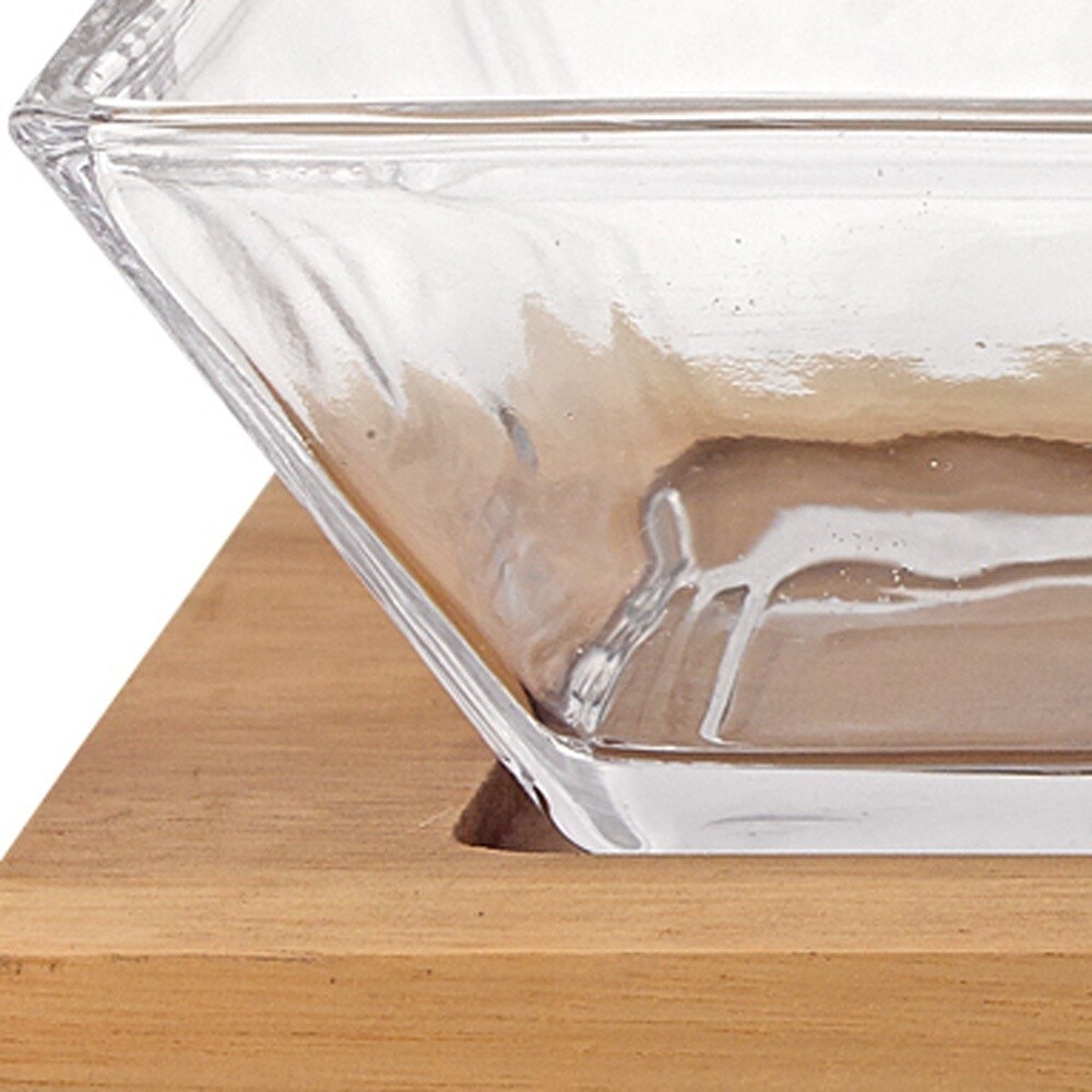 4 Mouth Blown Crystal Hostess Set 4 Pc With 3 Glass Condiment Or Dip Bowls On A Wood Tray 4 Mouth Blown Crystal Hostess Set 4 Pc With 3 Glass Condiment Or Dip Bowls On A Wood Tray