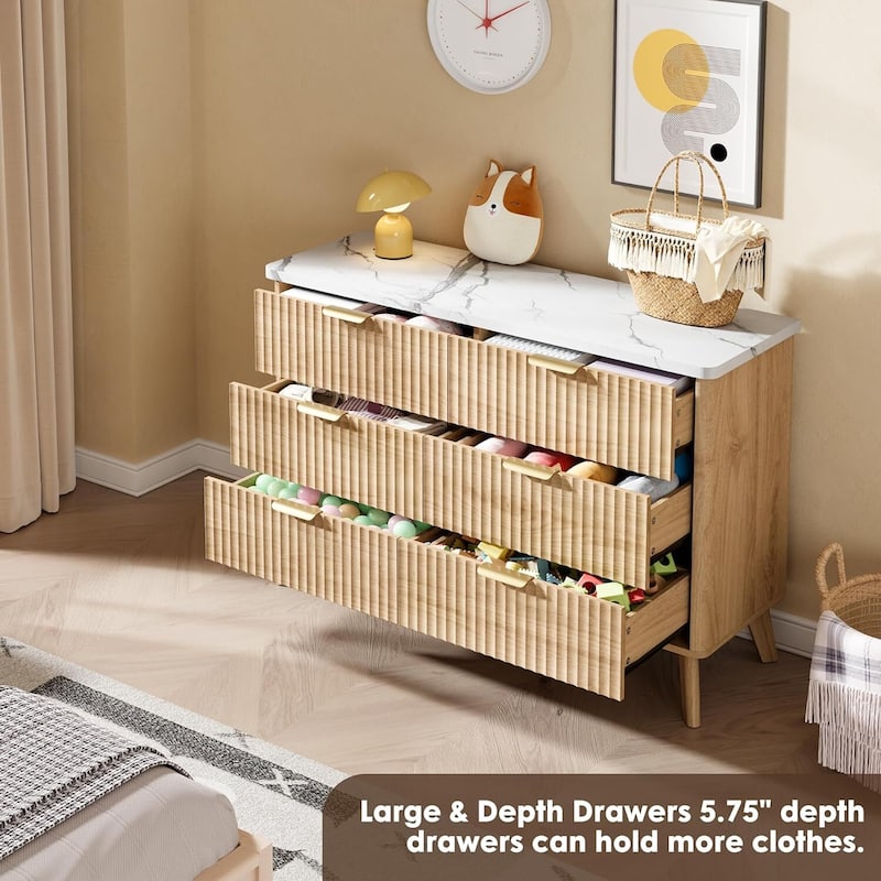 Modern Fluted 6 Drawers Dresser TV Stand for Living Room, Bedroom