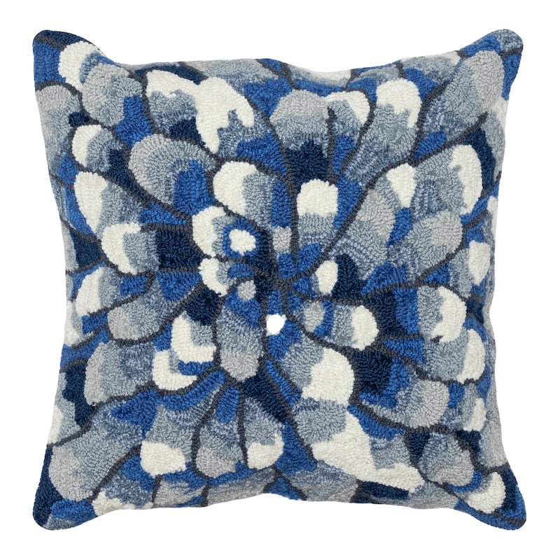Liora Manne Frontporch Mum Indoor/Outdoor Pillow Blue 18" Square