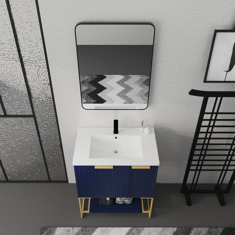 30-Inch Freestanding Bathroom Vanity with Resin Sink, Plywood Construction, Metal Feet & Shelf - Durable and Stylish Design