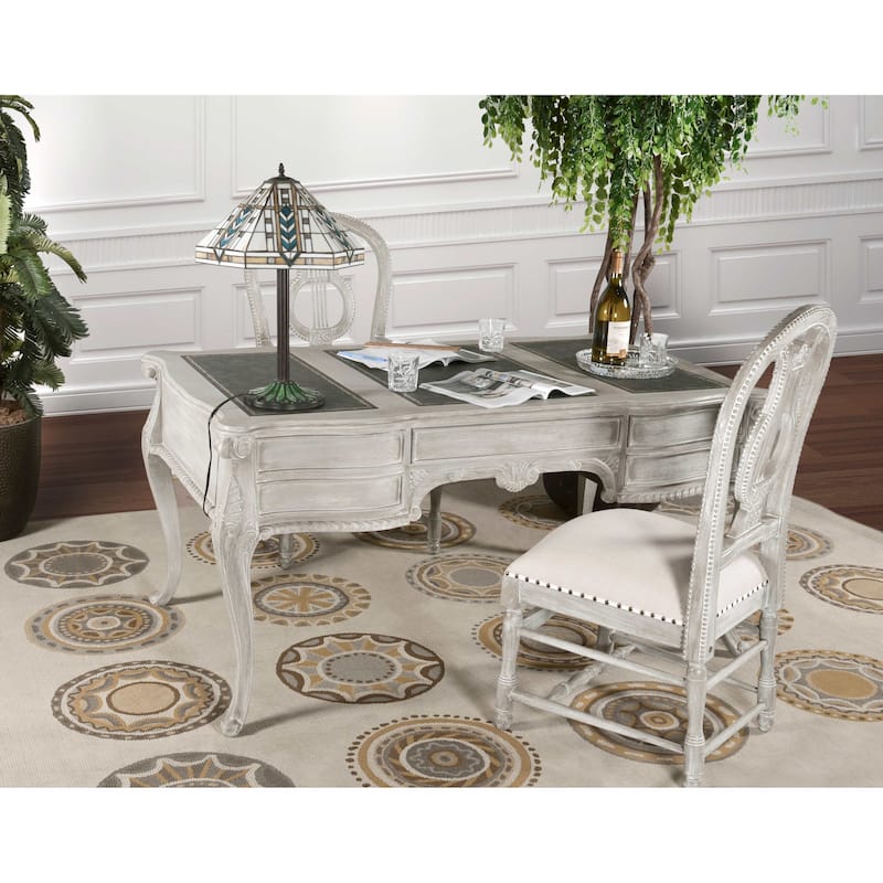Heritage Furnishings Large Mahogany Writing Desk with Mystique Gray Finish by AFD Home