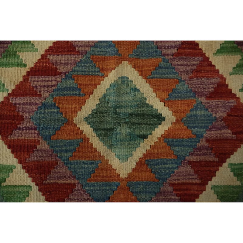 Hand Woven Oriental 100% Wool Carpet Southwestern Tribal Multi-Colored Kilim Area Rug - 4' 0'' X 2' 11''