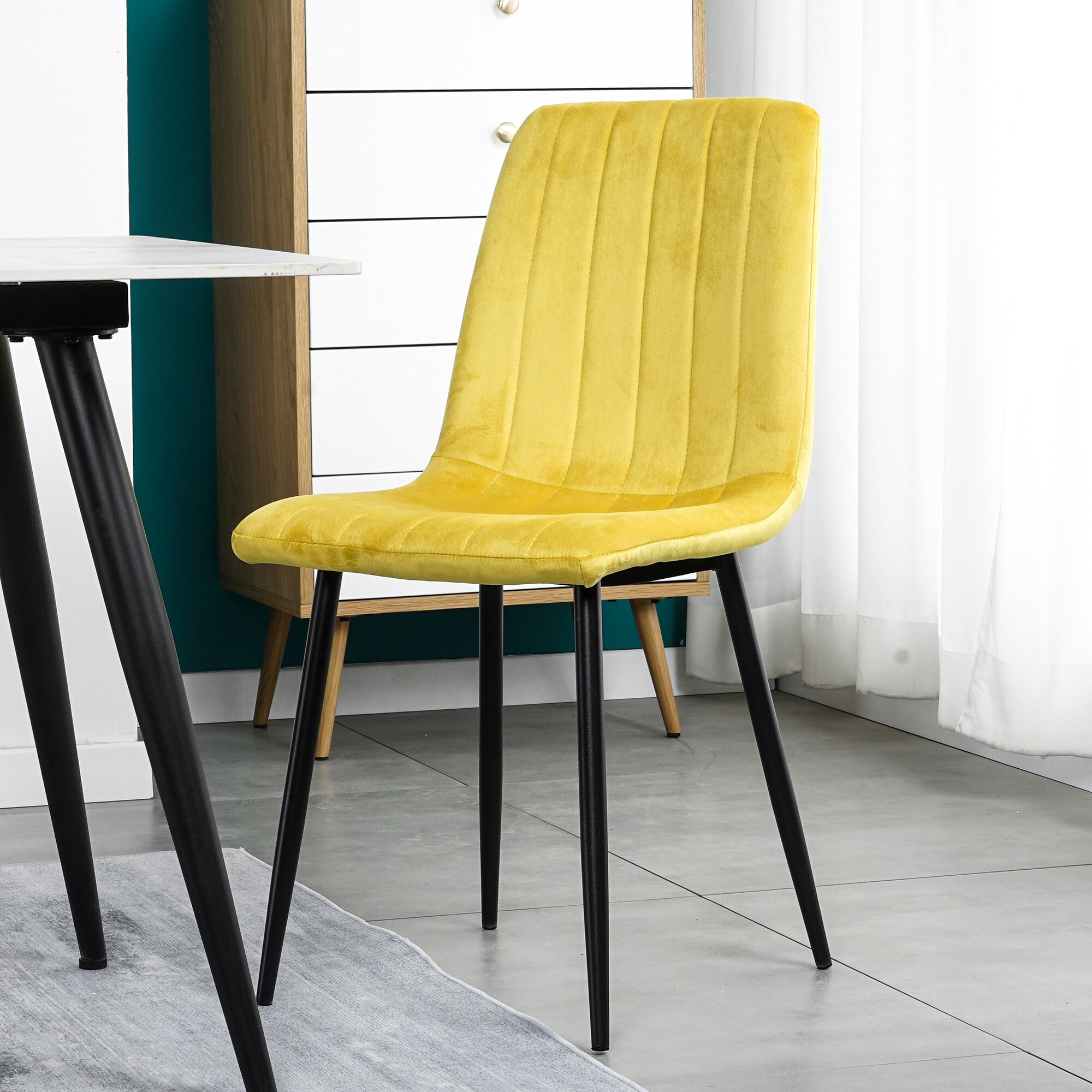 Dining Chair Velvet Upholstered With Sturdy Metal Legs Set Of 4