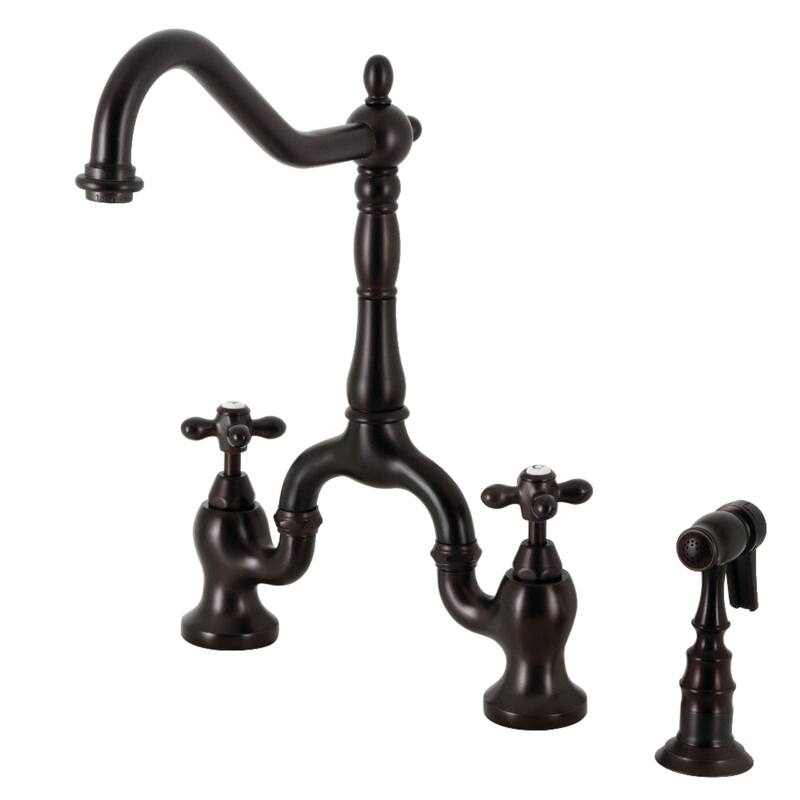 Kingston Brass English Country Bridge Kitchen Faucets with Brass Sprayer - Oil Rubbed Bronze