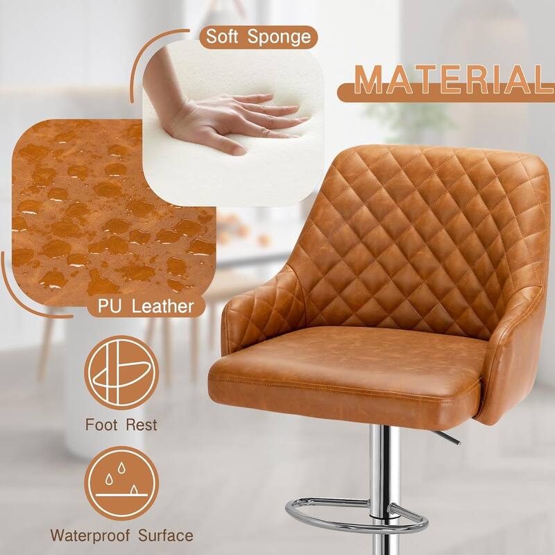 Javlergo 4-Pack Adjustable Bar Stools 24.4" to 32.7" Height Range with Footrest & Diamond Quilted Half-Back Counter Stools Set
