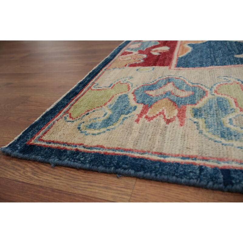 Hand Knotted Oriental 100% Wool Carpet Transitional All-Over Navy Blue & Blues Oushak Area Rug - 9' 10'' X 8' 2''