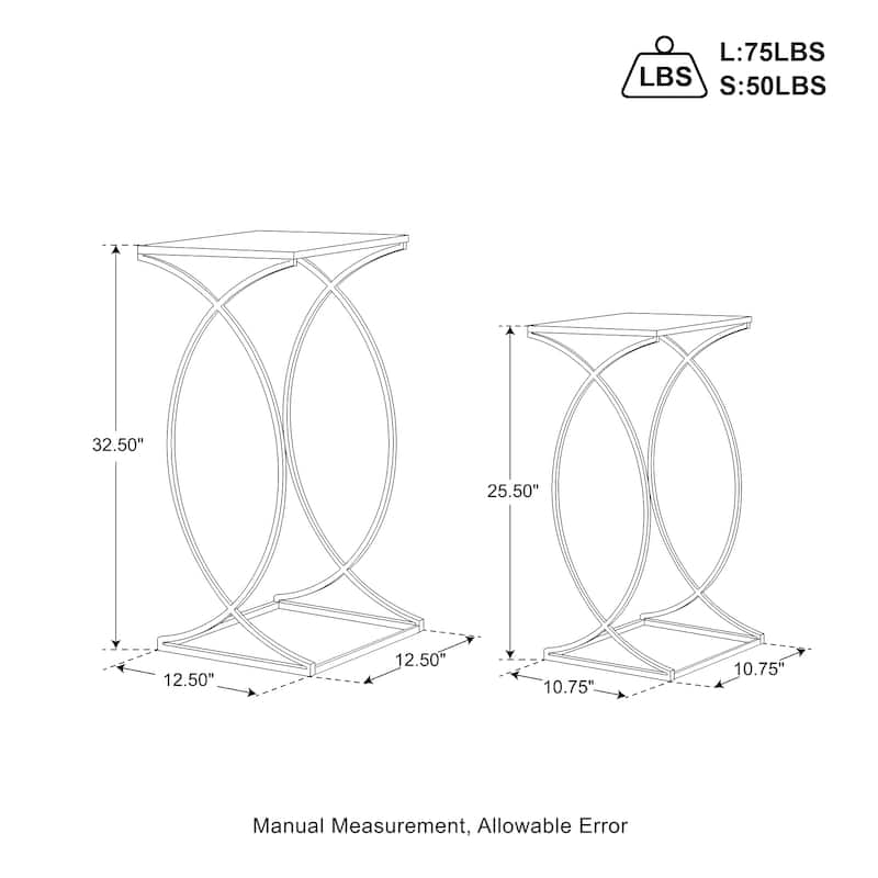 Glitzhome Set of 2 Modern Glam Glass Top Nesting Side Table