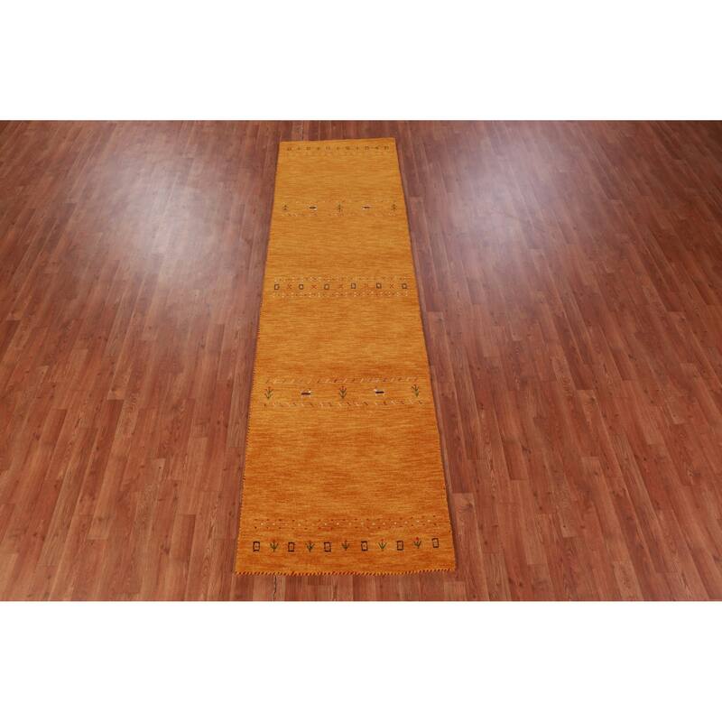 Hand Knotted Oriental 100% Wool Carpet Tribal Animal Pictorial Oranges & Rust Gabbeh Runner Rug - 9' 9'' X 2' 9''
