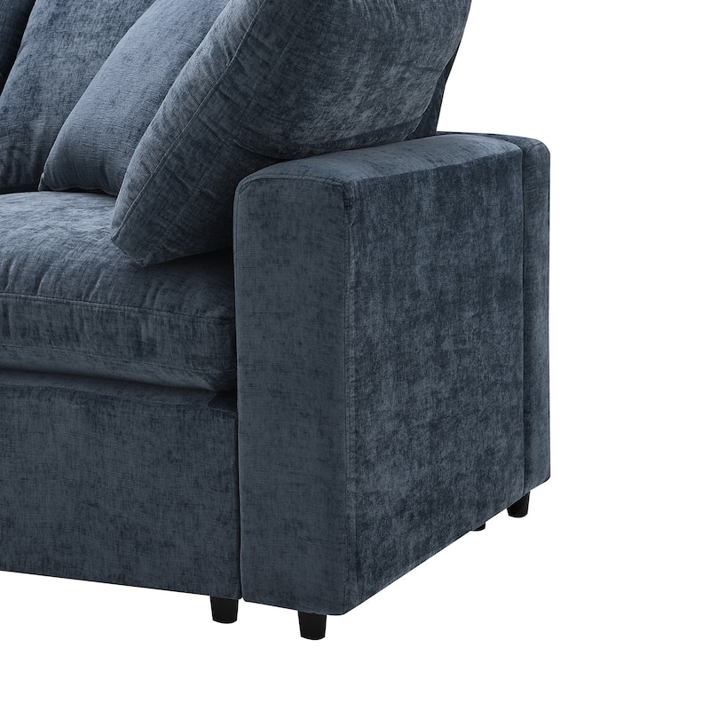 Chenille Sectional Couch Modular Cloud Sofa Bed Convertible U Shape Sleeper Sofa wOttoman, Deep Seat Recliner for Livingroom