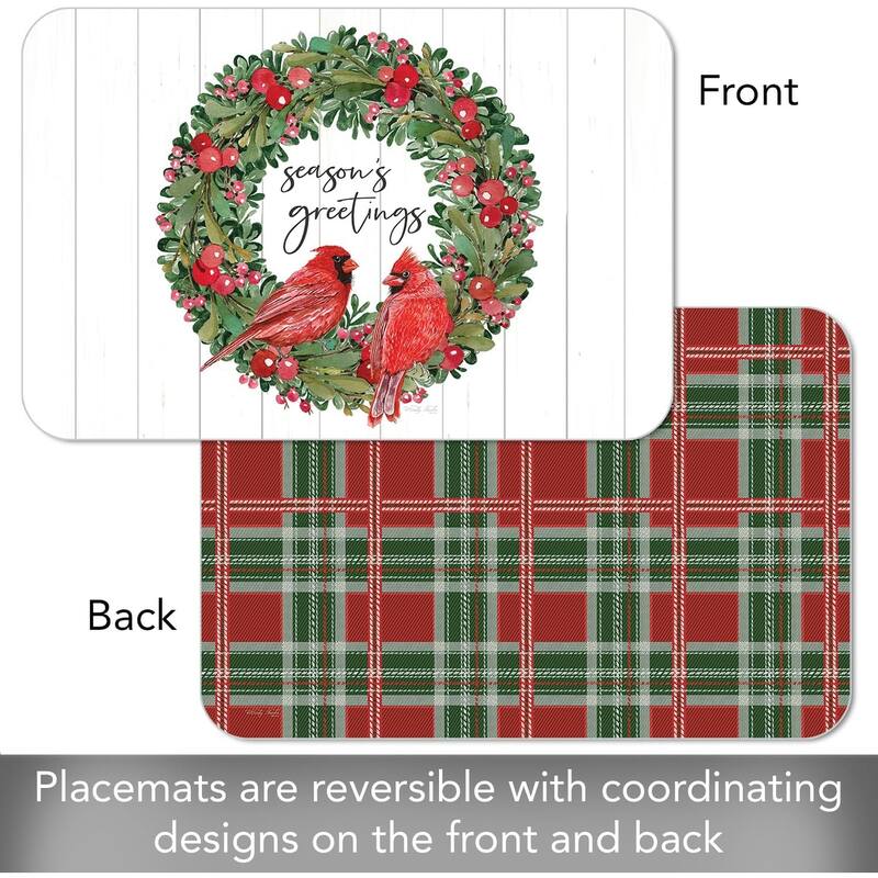Country Christmas 4 Pack Reversible Easy Care Flexible Plastic Placemats Made in The USA BPA Free Easily Wipes Clean