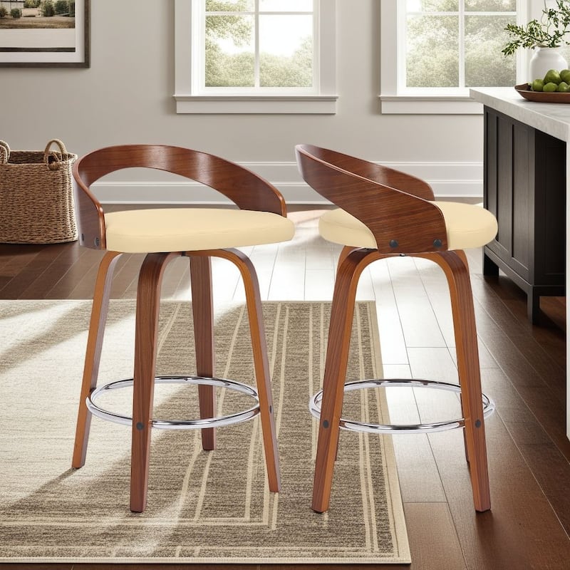 Carson Carrington Solavagen Mid-Century Modern Swivel Counter or Bar Stool - Cream & Walnut - Counter Height