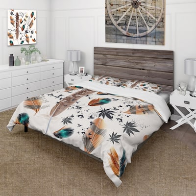 Designart 'Multicolored Feather Pattern' Bohemian & Eclectic Duvet Cover Comforter Set