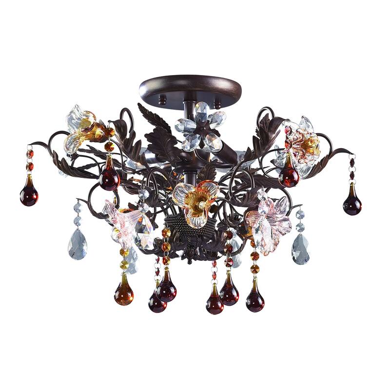 Elk Home Cristallo Fiore Deep Rust Crystal 3 Light Semi Flush Mount