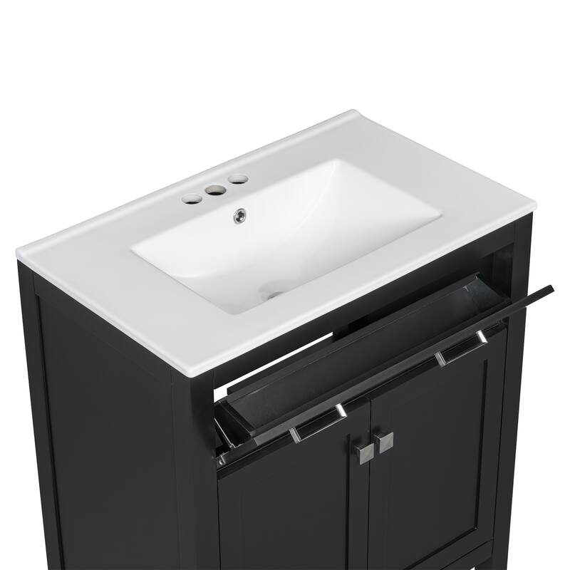 30" Bathroom Vanity with Ceramic Sink, Modern Single Bathroom Cabinet with 2 Doors and a Shelf, Soft Close Doors