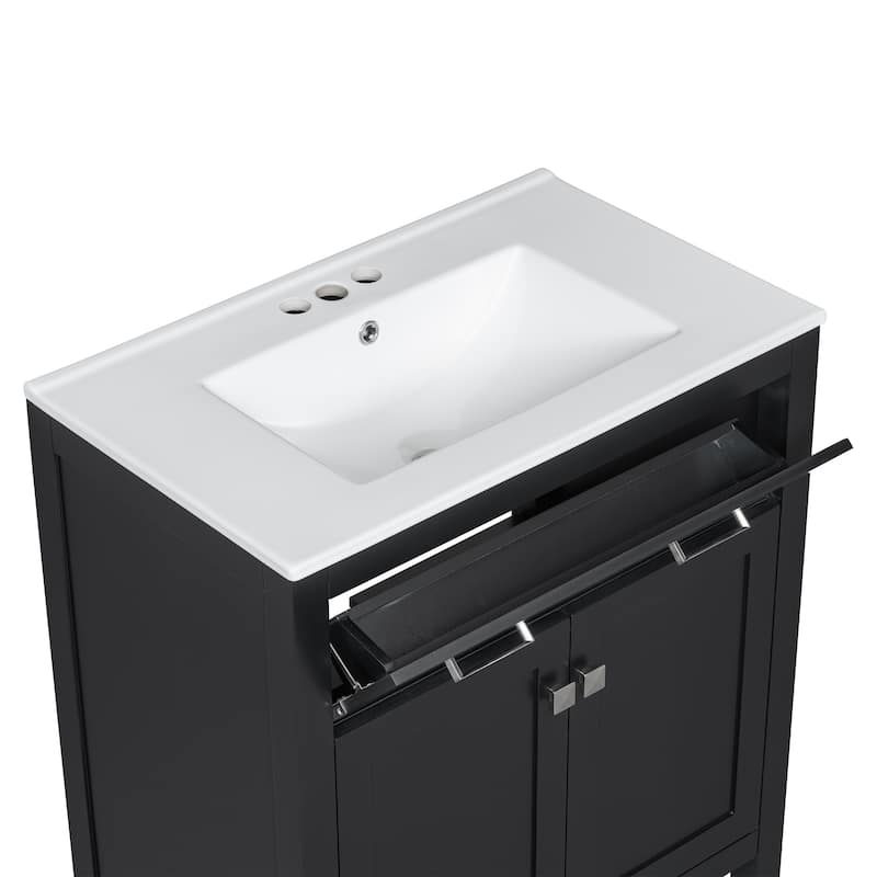 GDFStudio - Bambi Wood & Ceramic Double Bathroom Vanity Set with Sinks, Soft-Close Doors & Flip Drawer