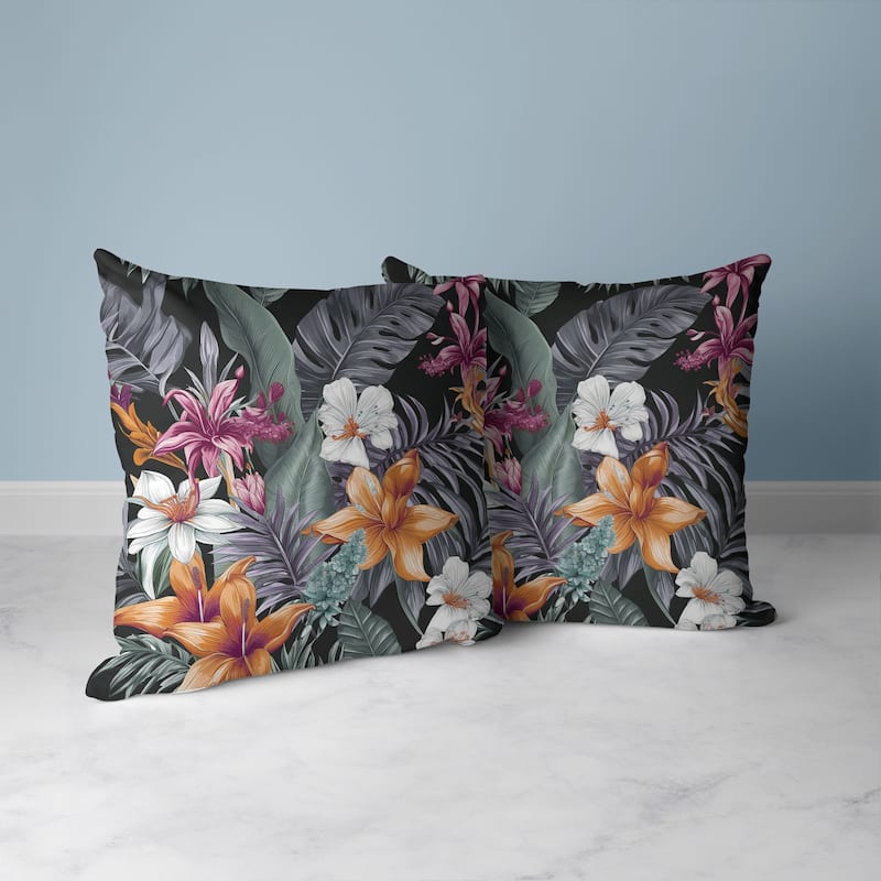 Rainforest Reverie Faux Suede Reversible Throw Pillow Black and Multi