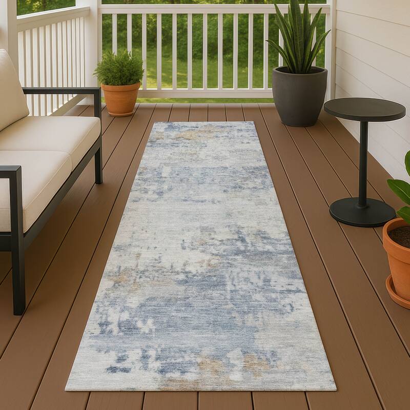 Machine Washable Indoor/ Outdoor Modern Casual Chantille Rug - Sky - 2'3" x 7'6"