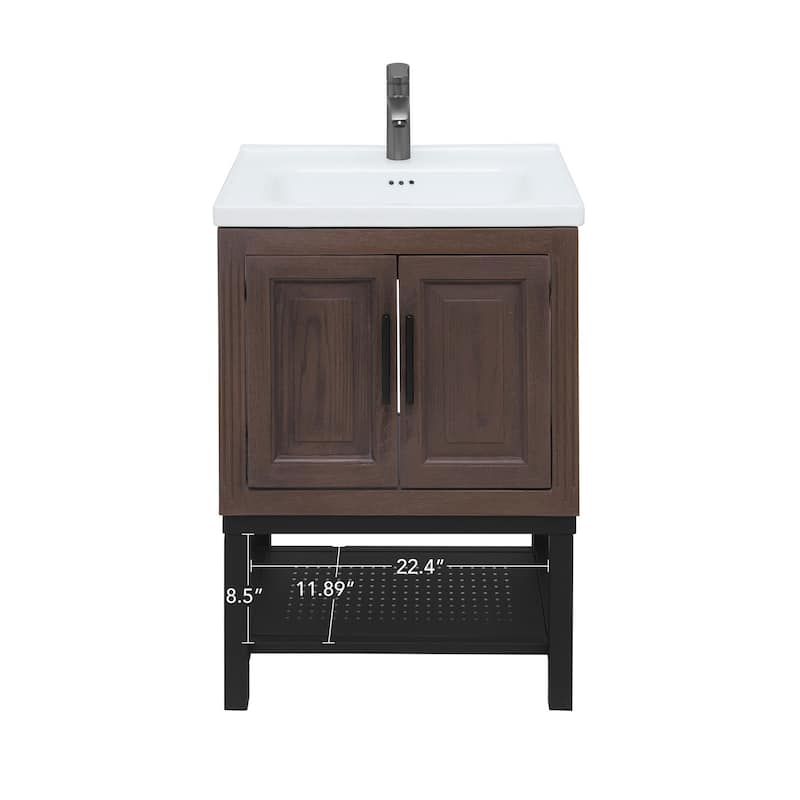 24" Bathroom Vanity with White Ceramic Sink & Hot and Cold Faucet