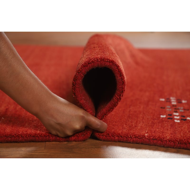 Orange Gabbeh Indian Area Rug Hand-Knotted Oriental Tribal Wool Carpet - 4'11" x 7'10"