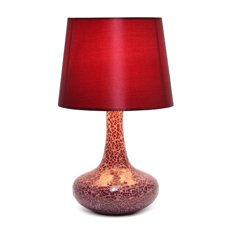 Patchwork Crystal Glass Table Lamp with Drum Shade - 14" - Red