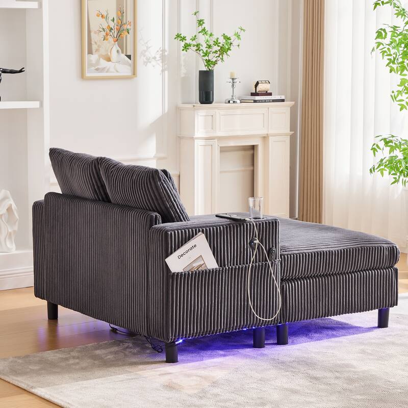 GDFStudio - Corduroy Recliner Sofa with USB Charging, RGB LED Light Strip - Suitable for Living Room and Bedroom