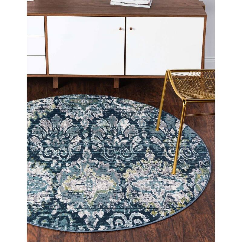Contemporary Synnove Collection Area Rug - 5' Round - Navy Blue