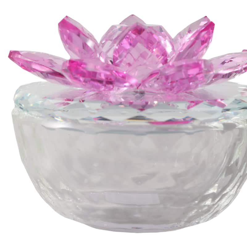 Decorative Rainbow Lotus Top Glass Trinket Dish for Jewelry and Keepsake Storage