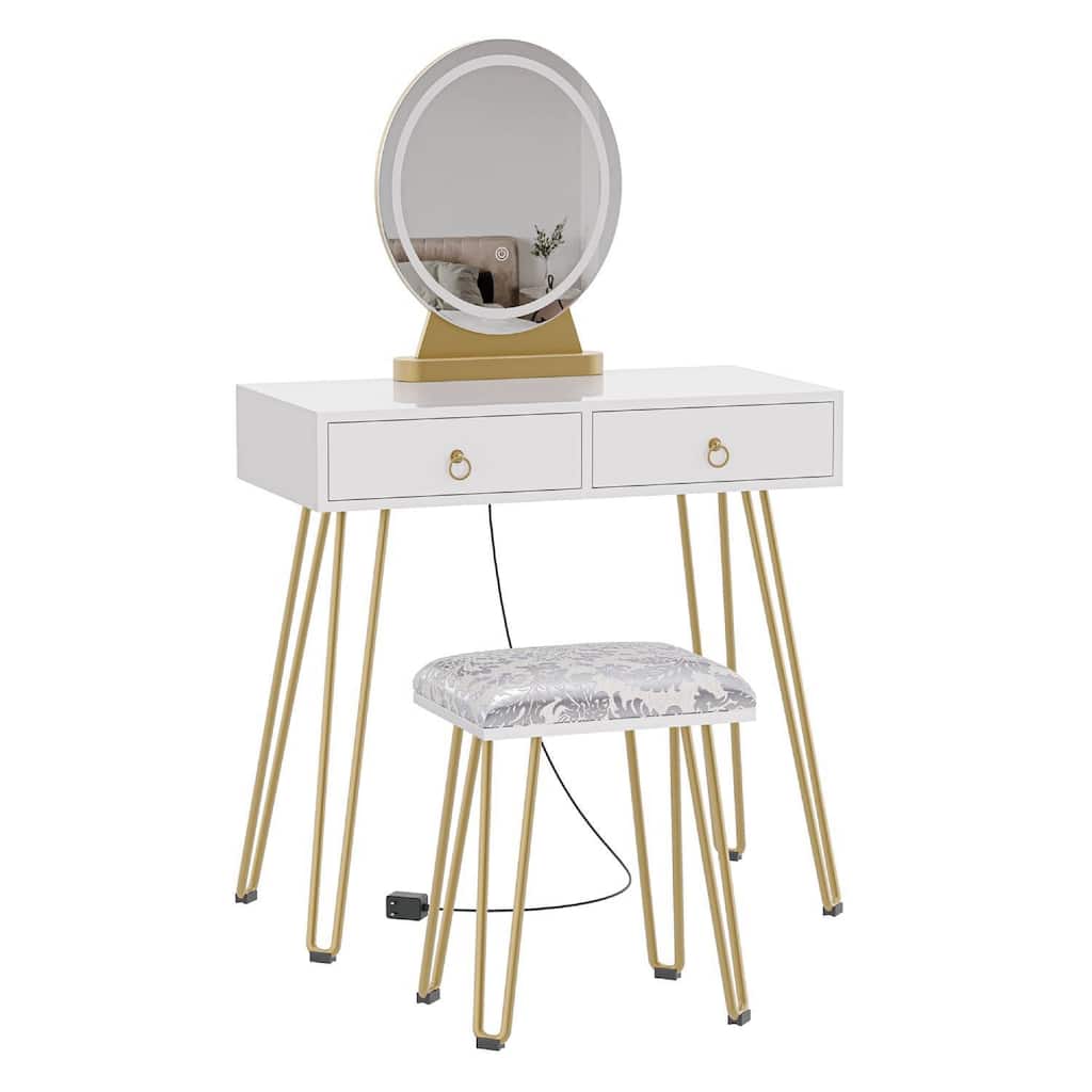 Vanity Makeup Table with Touch Light Mirror, Drawers