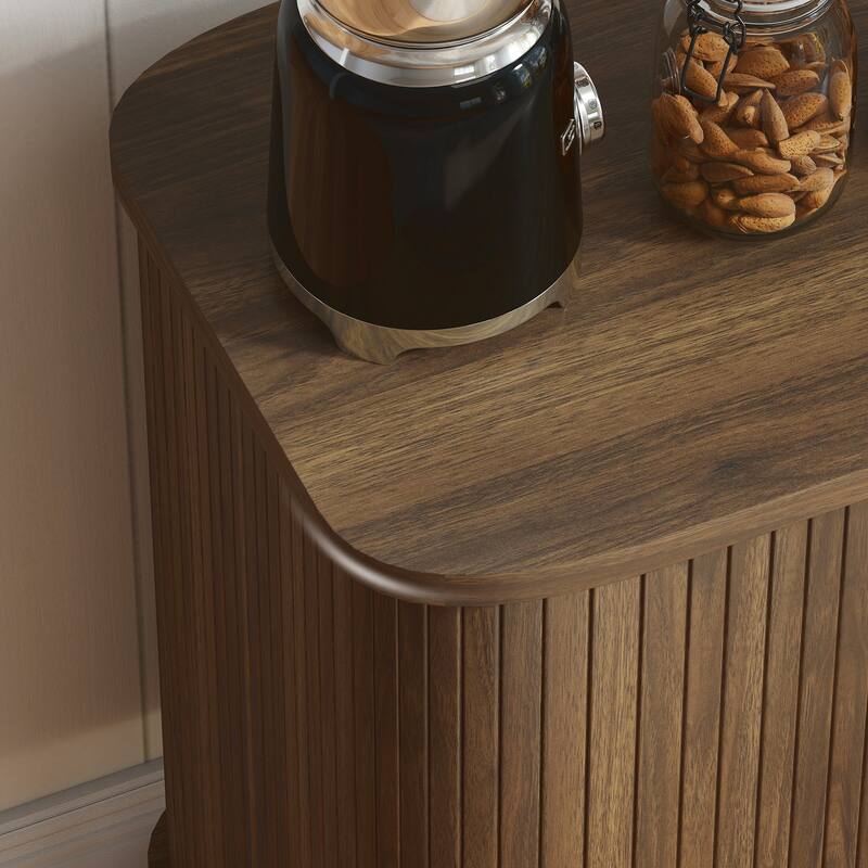 HOMCOM 35.4" Sideboard Buffet Cabinet with Storage, Nordic Coffee Bar Cabinet with Slatted Tambour Doors and Metal Legs