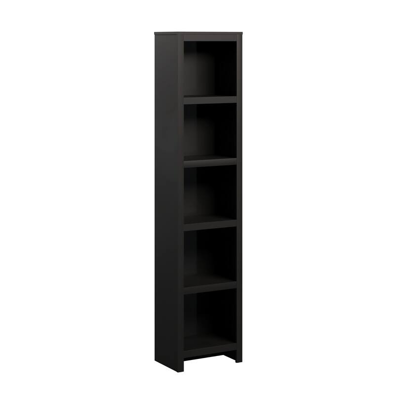 Prepac Moda 80" H 5-Tier Narrow Bookcase, Modern Storage Accent Bookshelf with 3 Adjustable Shelves for Home Office, Living Room - Black
