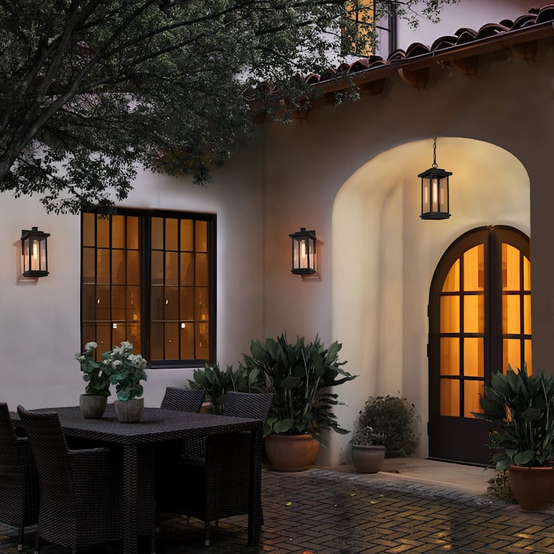 Modern Farmhouse Black 1-Light Outdoor Wall Sconces Glass Patio Lantern