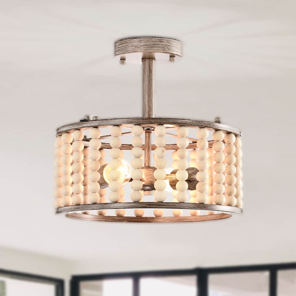 Silas 14 Inch Drum Shape Bead Semi Flush Mount with 2 Light