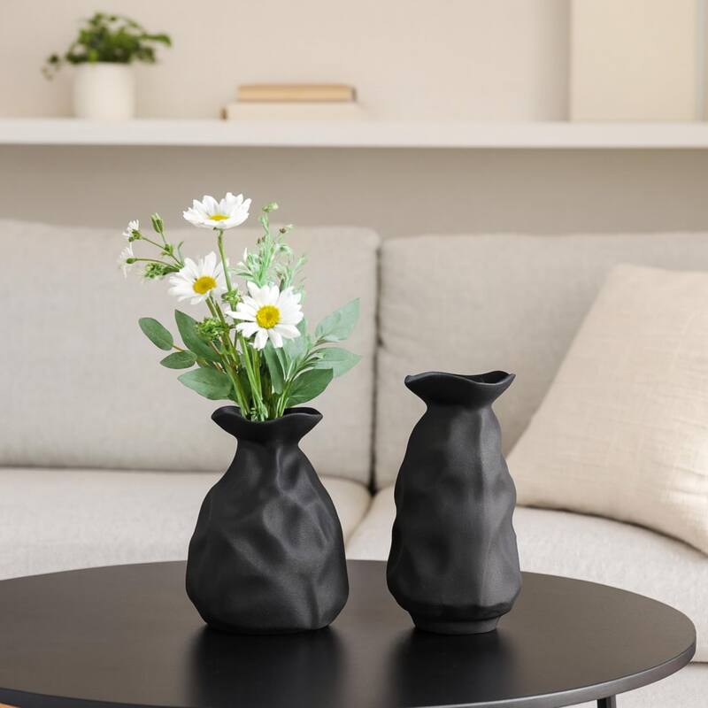 ARIA HOME Black Paper Bag Inspired Ceramic Vases Unique Modern Set of 2