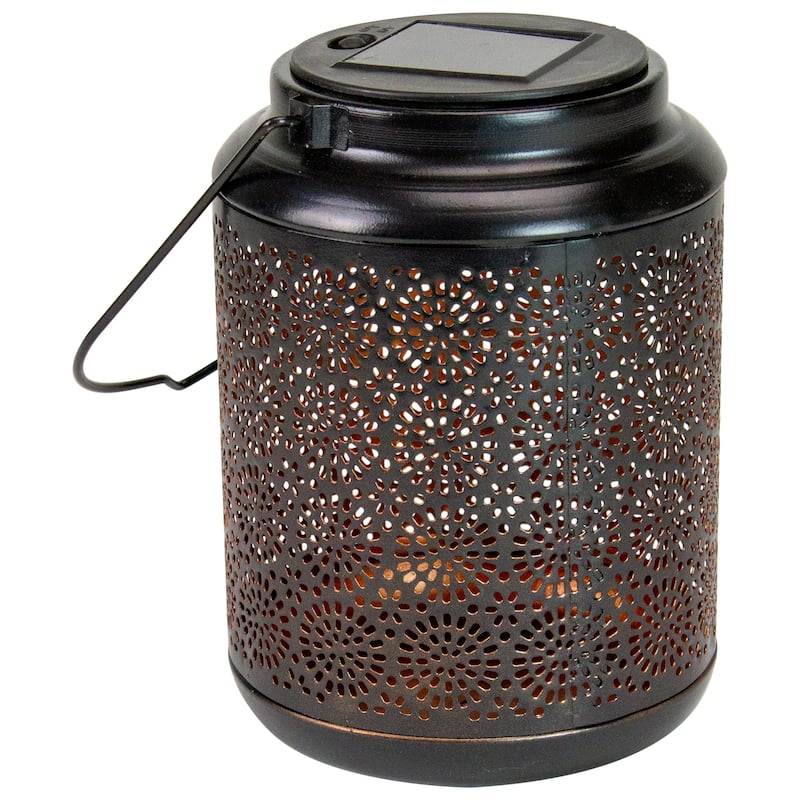 7" Black Outdoor Integrated Floral LED Solar Lantern with Handle - 5