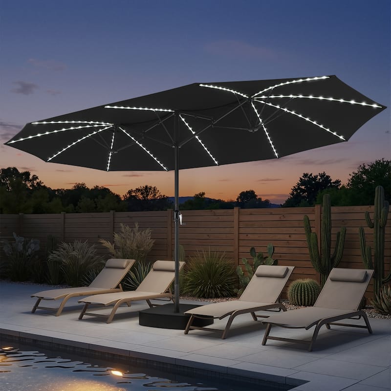 Crestlive Products 15ft Double-sided Patio Umbrella Solar LED Lighted Outdoor Market Umbrella
