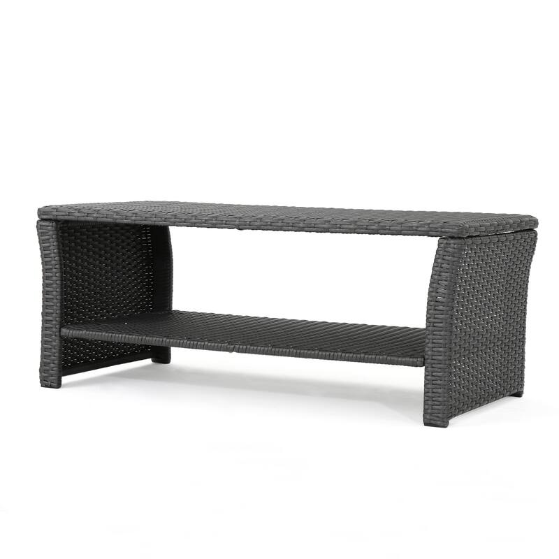 Roomfitters St Lucia Outdoor Woven Rattan Coffee Table with Open Storage Shelf, Weather Resistant, Grey