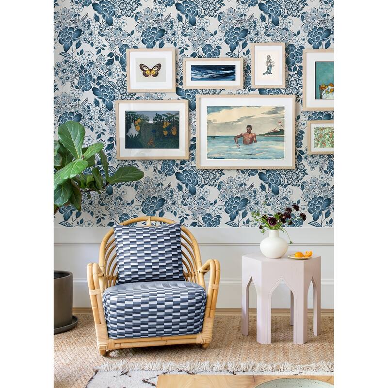 A-Street Prints Irina Blue Floral Blooms Wallpaper