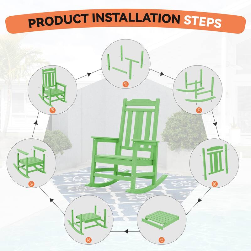 Outdoor Patio HDPE Rocking Chiar, Extra Wide Seat & Backrest