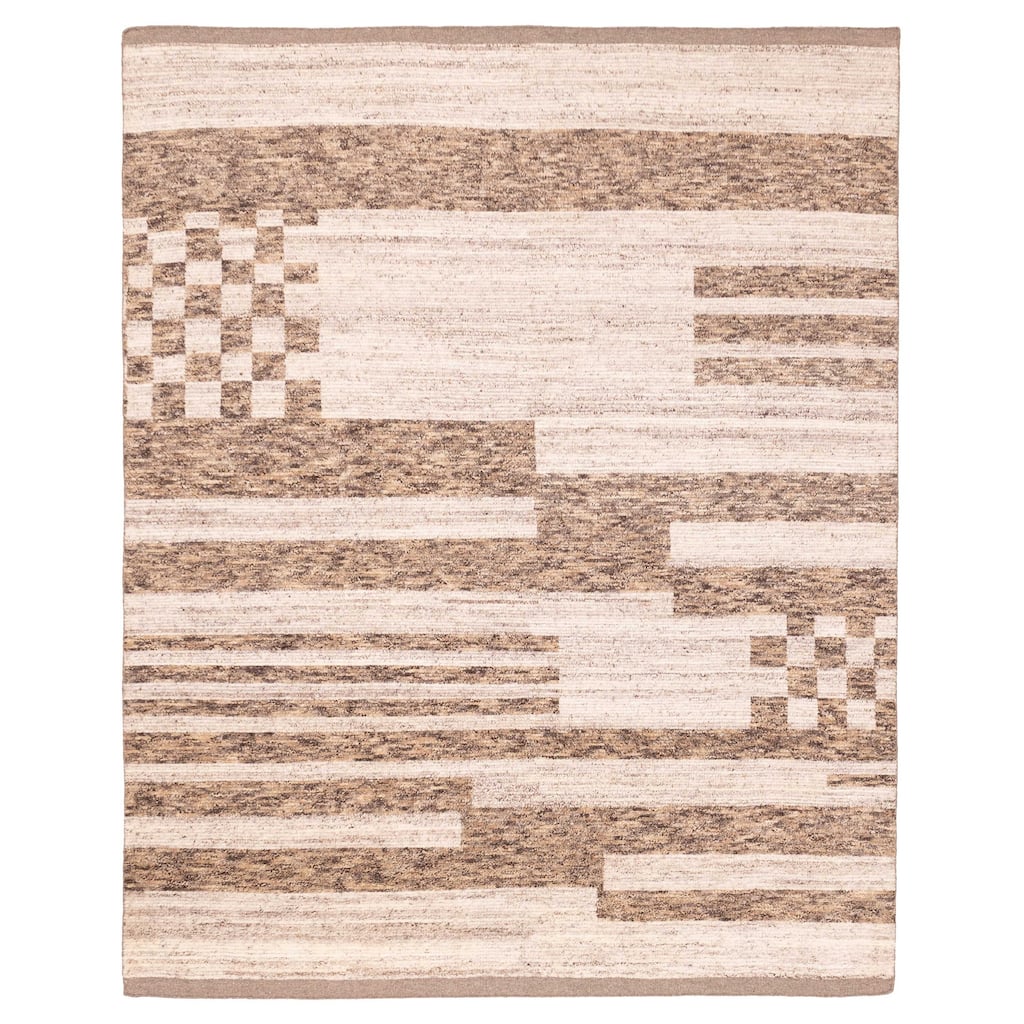 ECARPETGALLERY Hand-knotted Tangier Brown, Ivory Wool Rug - 8'0 x 10'0