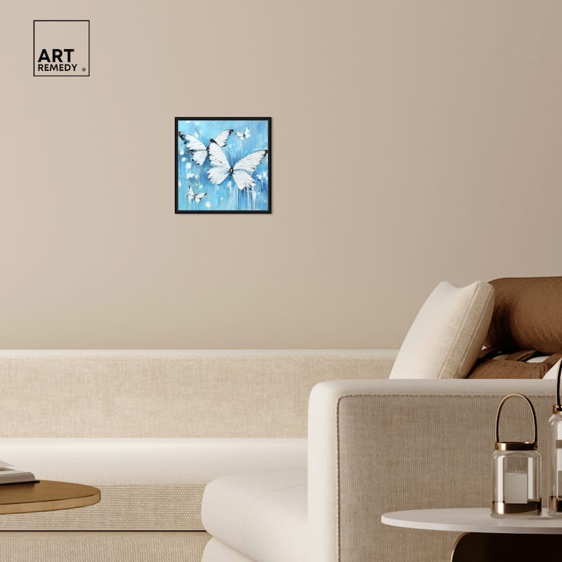 Art Remedy Textured Blue Butterflies Framed Butterfly 1 Piece Canvas Wall Art