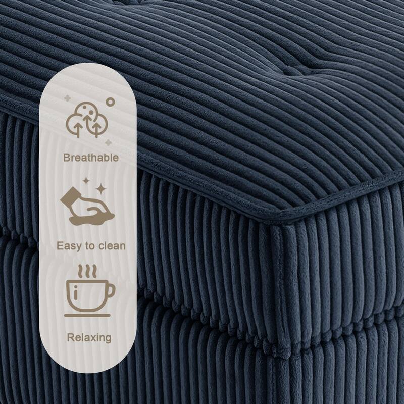 Modular Corduroy Tufted Storage Ottoman with Reversible Tabletop