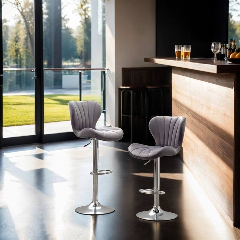 Upholstered Adjustable Swivel Barstools in Blue,Set of 2